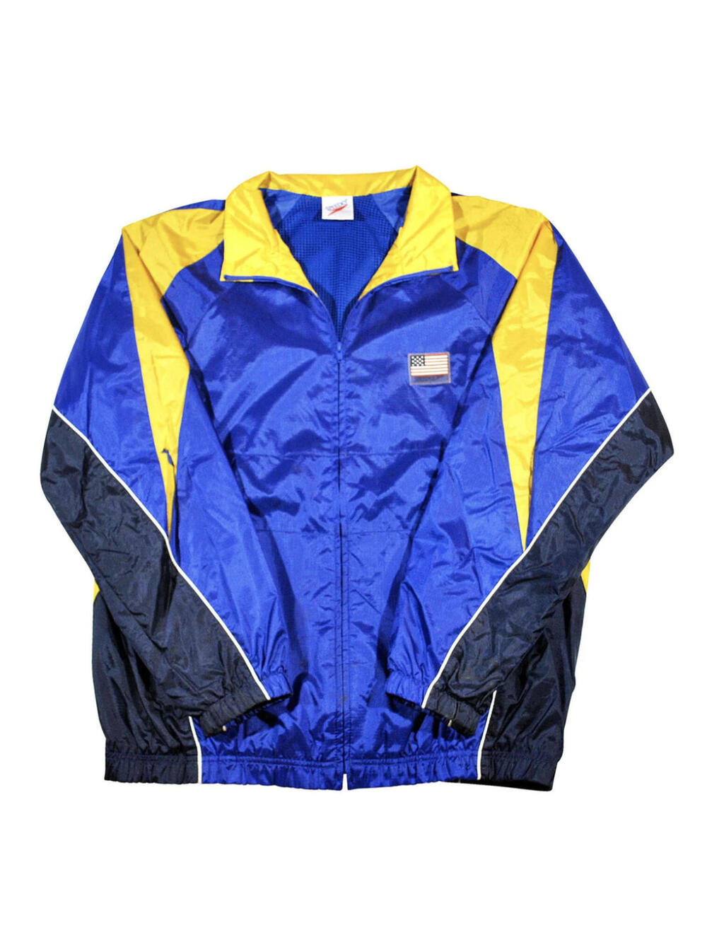 Vintage Speedo USA 90s Wind Rain Zip Blue Yellow Jacket Size Large